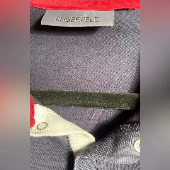Vintage Lagerfeld cotton silk texture 4 snap button shirt sleeve polo shirt L - Picture 4 of 5